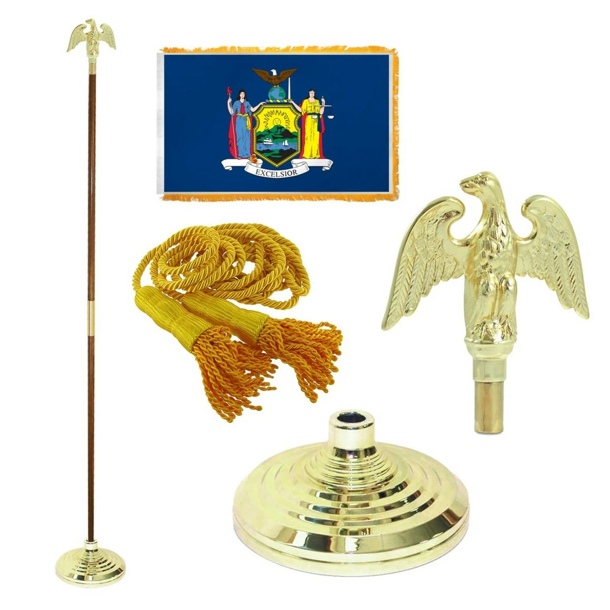 Super Tough New York 3ft X 5ft Flag, Flagpole, Base, And Optional Tassel