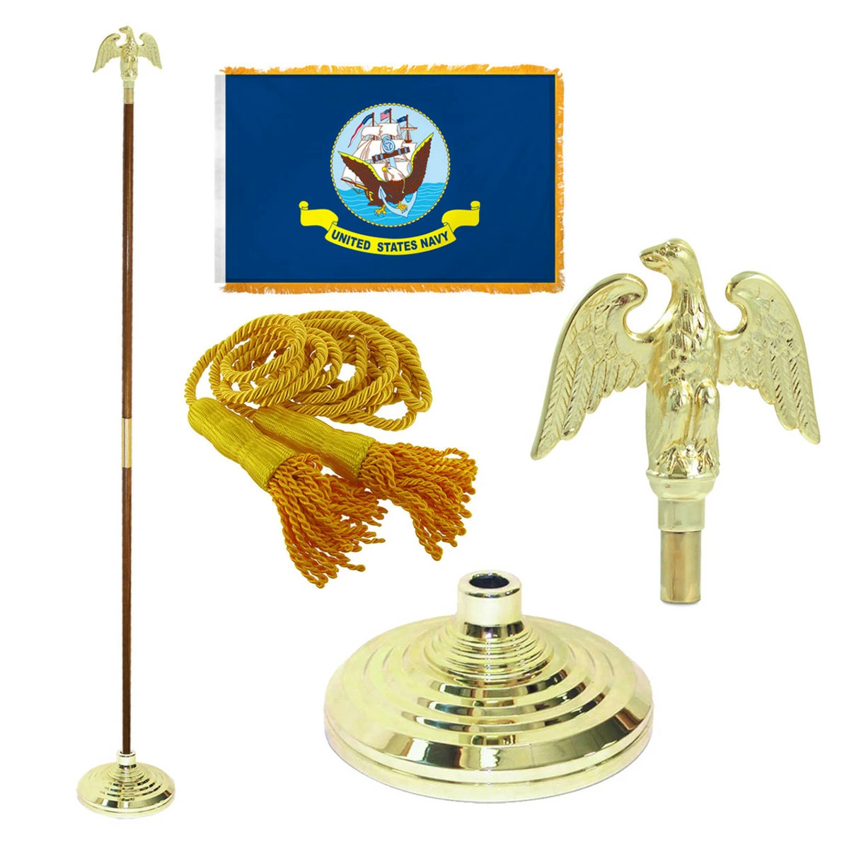 Super Tough Navy 3ft X 5ft Flag, Flagpole, Base, And Optional Tassel