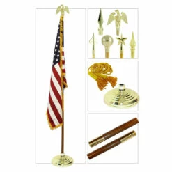 Super Tough 3ft X 5ft Indoor American Flag, Flagpole, Base & Optional Tassel - Configurable