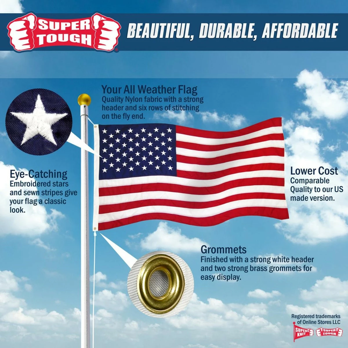 6ft X 10ft Super Tough Sewn Nylon American Flag - Image 2