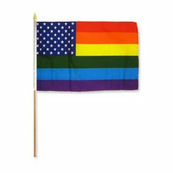 Rainbow American 12" X 18" Stick Flag