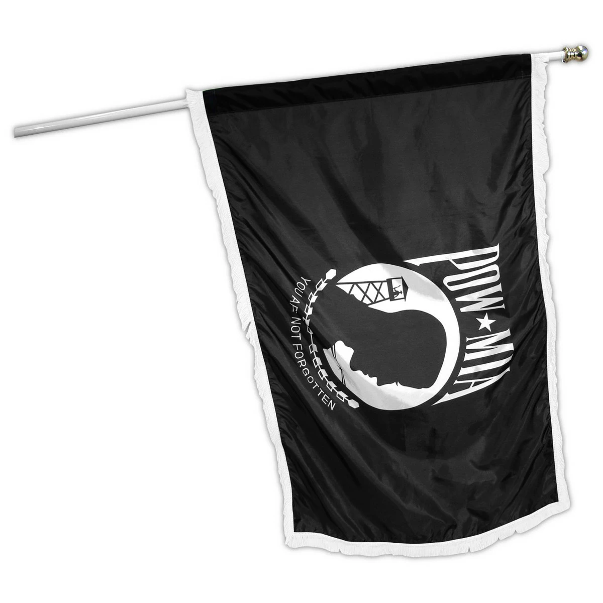 Indoor POW MIA Flag 3ft X 5ft Nylon - Double Sided - White Fringe