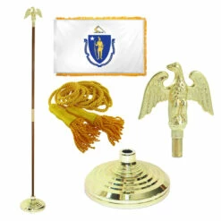 Super Tough Massachusetts 3ft X 5ft Flag, Flagpole, Base, And Optional Tassel