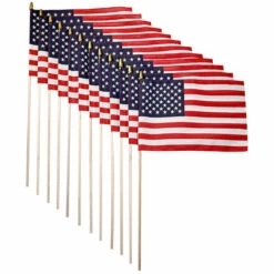 Super Tough US Stick Flag 12in X 18in Standard Wood Stick With Spear Tip - 12PK