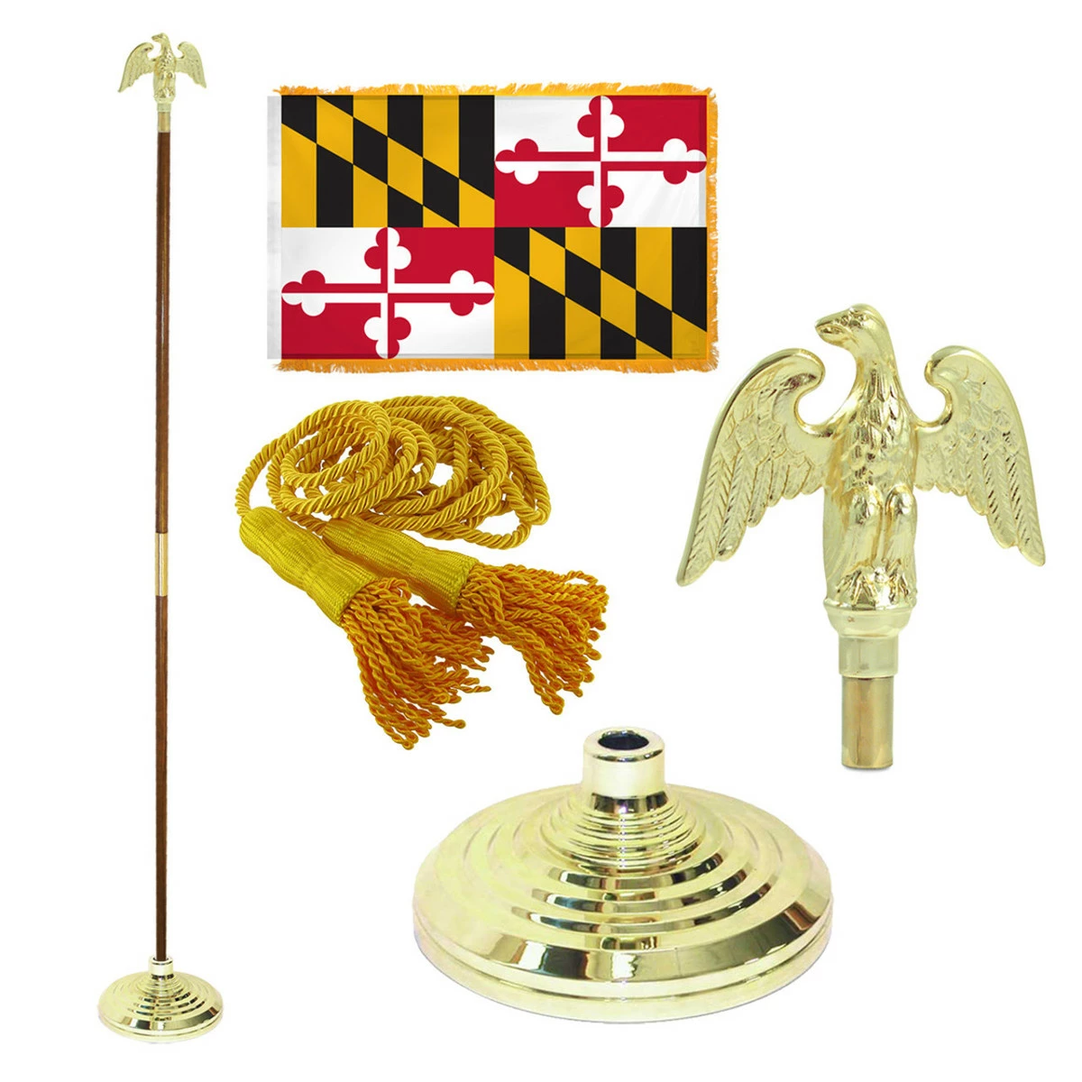 Super Tough Maryland 3ft X 5ft Flag, Flagpole, Base, And Optional Tassel