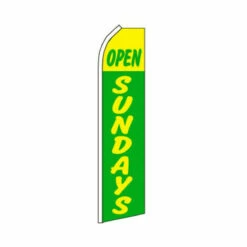 Open Sundays Swooper Flag - Green & Yellow - 11.5ft X 2.5ft